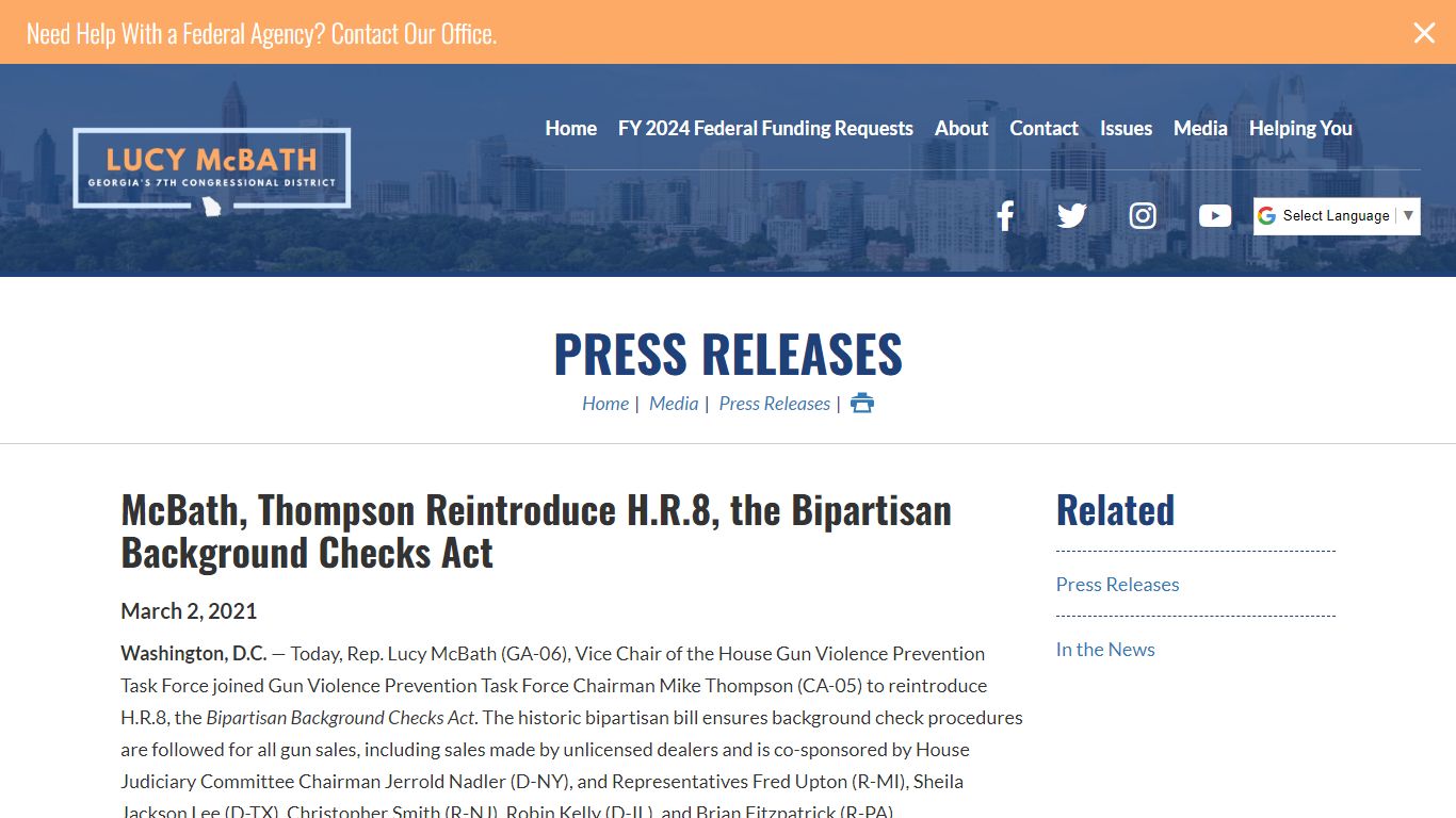 McBath, Thompson Reintroduce H.R.8, the Bipartisan Background Checks Act